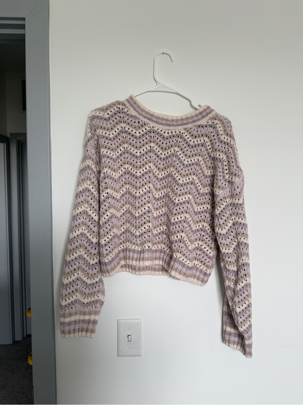 Pink Rose Lavender and Cream Chevron Open-Knit Sweater